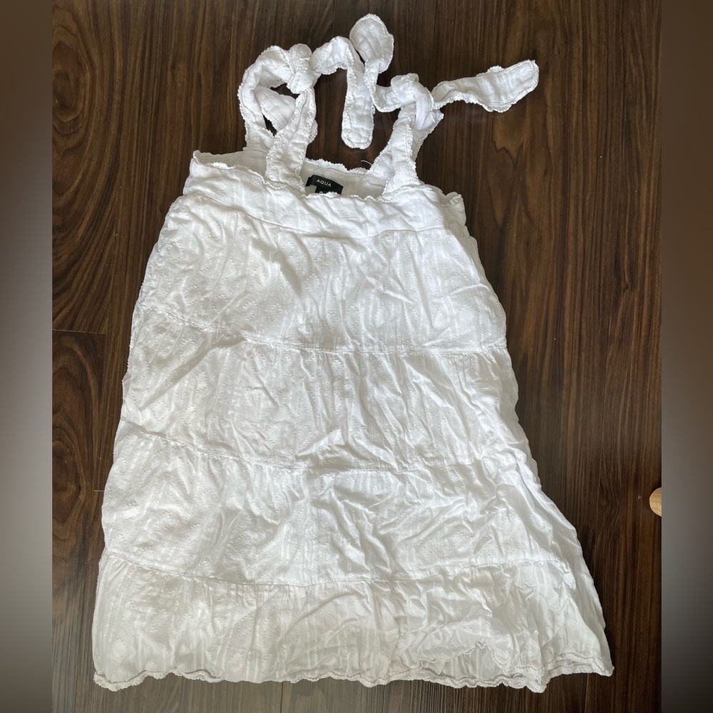 COPY - Aqua white dress with tie straps xs